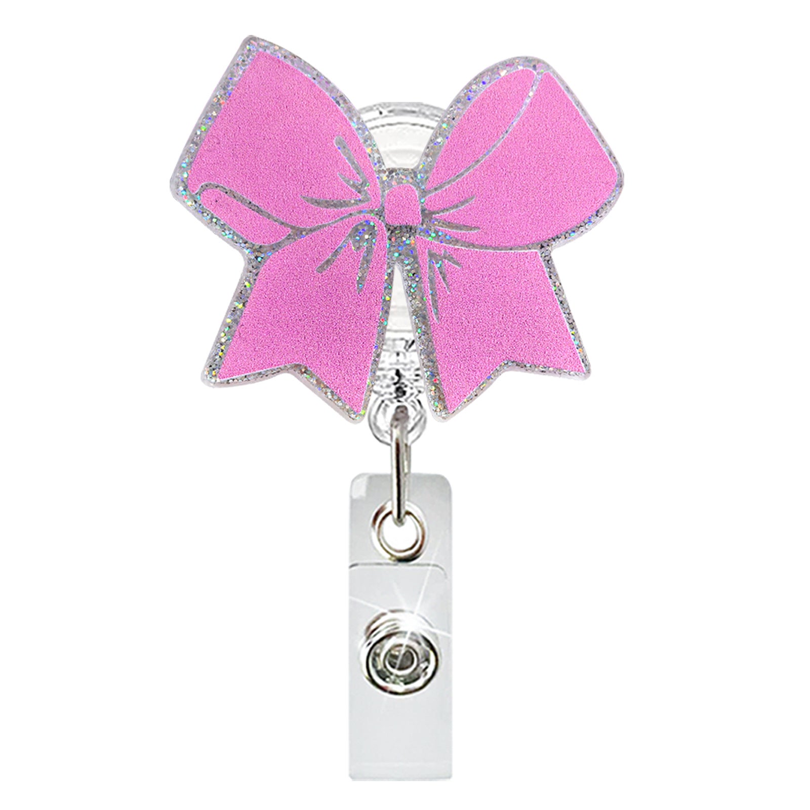 Wholesale New Acrylic Pink Bow Retractable Rotatable Badge Reel